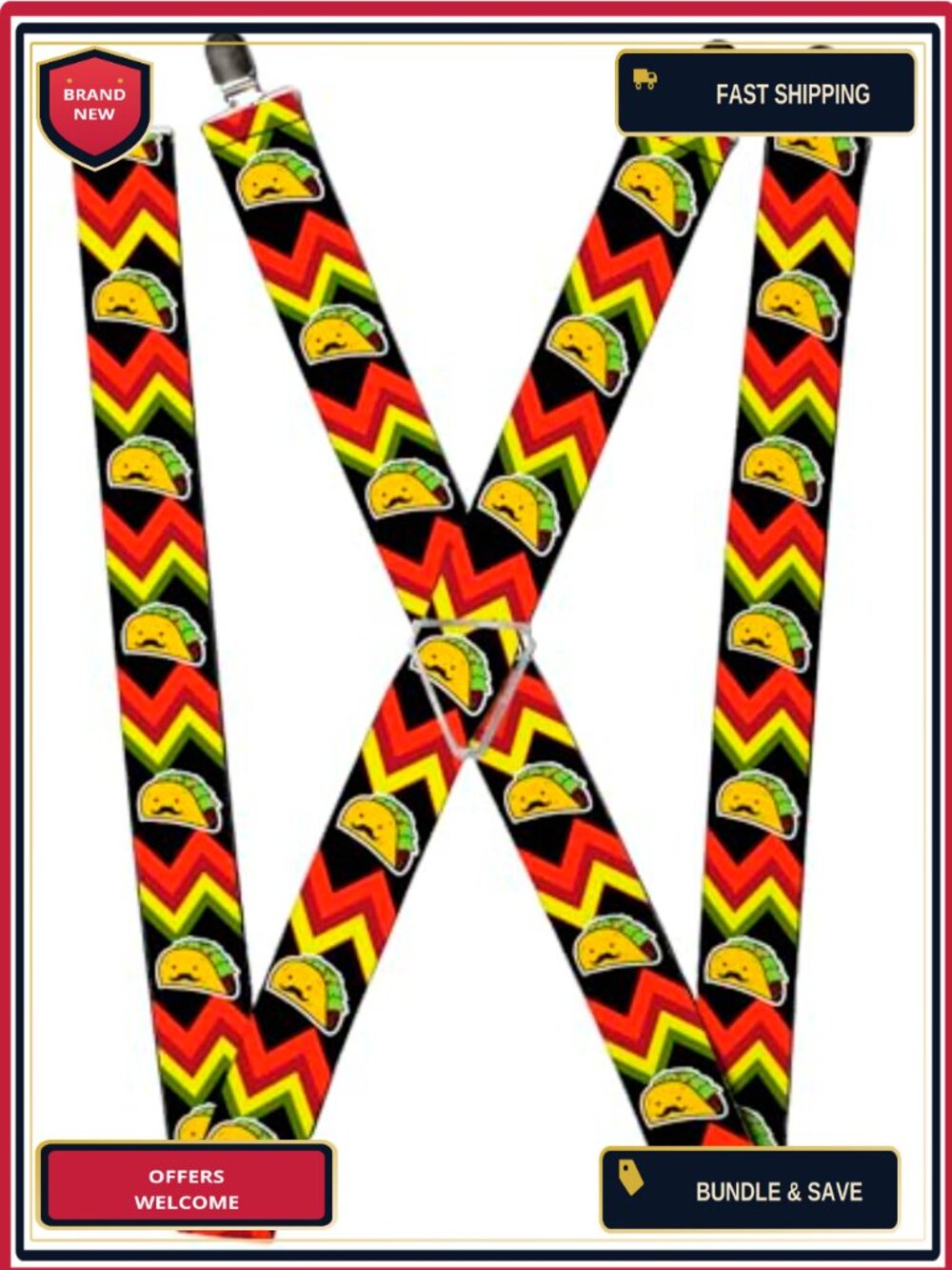 Buckle-Down Suspenders Taco Man Elastic Steel Adjustable Novelty
